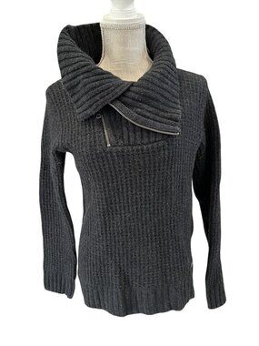Armani Exchange Womens Gray Ribbed Knit Sweater With Asymmetrical Zipper Size M